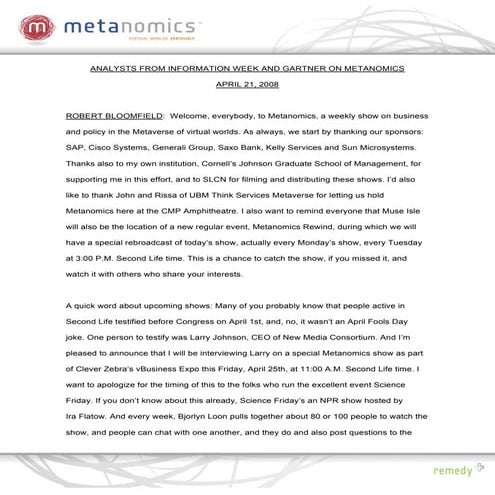 042108 The Competitive Landscape Metanomics Transcript