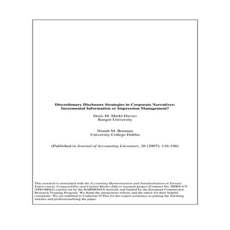 Merkl-Davies, Doris M. and Brennan, Niamh M. [2007] Discretionary Disclosure ...