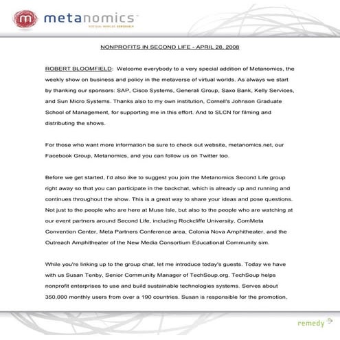 042808 Virtual Nonprofits Metanomics Transcript