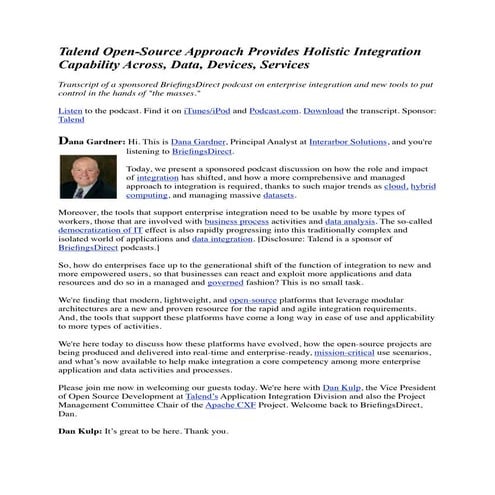 Talend Open-Source Approach Provides Holistic Integration Capability Across, ...