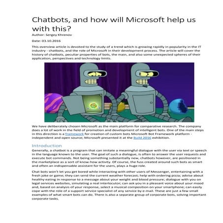 Chatbots, and how will Microsoft help us with this?