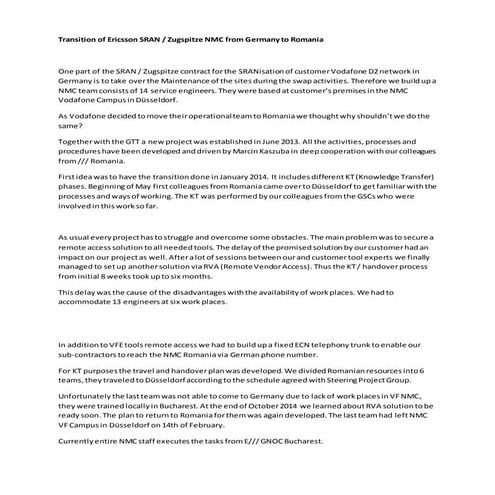 Success Story - Transition of Ericsson SRAN - no photo