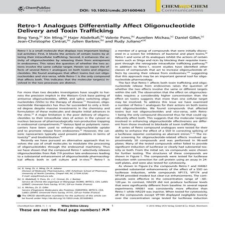 Yang_et_al-2016-ChemMedChem-Retro-1 Analogues Differentially Affect OligonucleotideDelivery and Toxin Trafficking