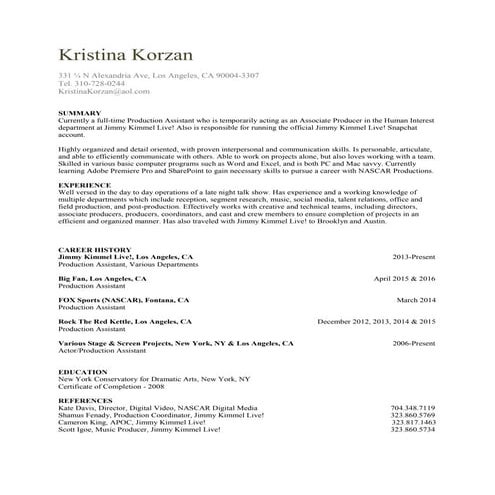 Kristina Korzan's Resume