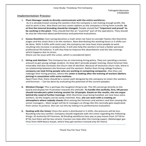 The Treadway Tire Company - HBS Case Study