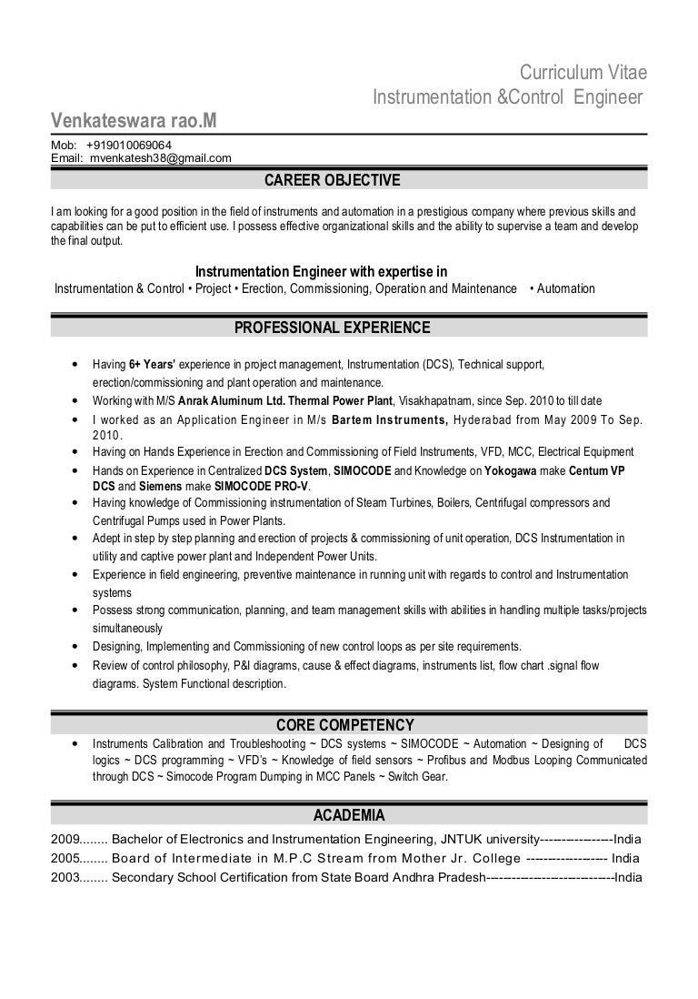 instrumentation engineer cover letter