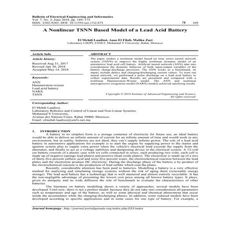 A Nonlinear TSNN Based Model of a Lead Acid Battery