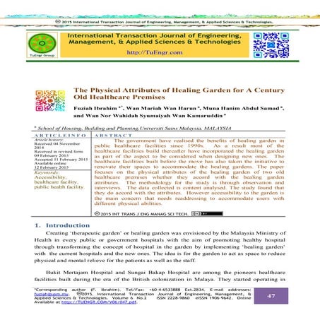 The Physical Attributes of Healing Garden for A Century Old Healthcare Premises