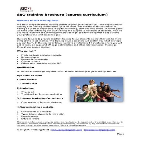 SEO training brochure