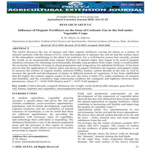 Influence of Organic Fertilizers on the Issue of Carbonic Gas in the Soil und...