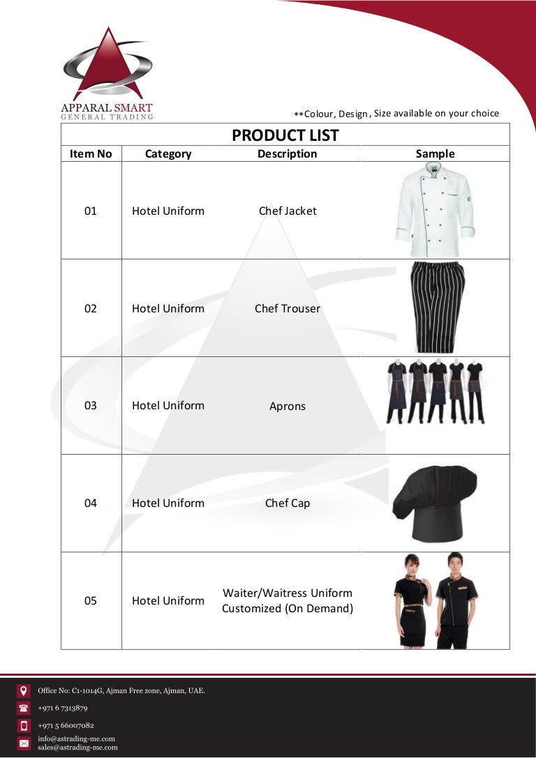 Uniforms PRODUCT LIST