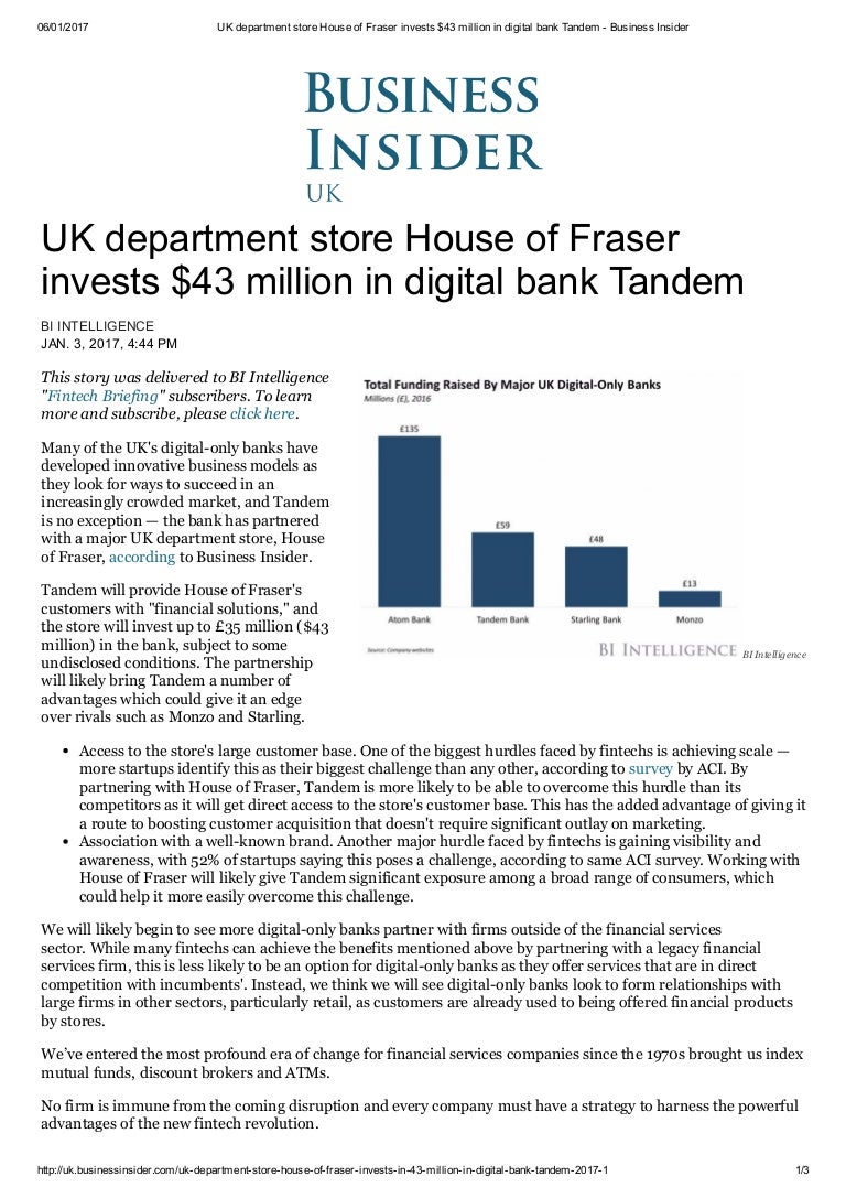 Uk Department Store House Of Fraser Invests 43 Million In Digital Ba