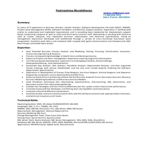 Resume_Padmashree _Business Systems Analyst
