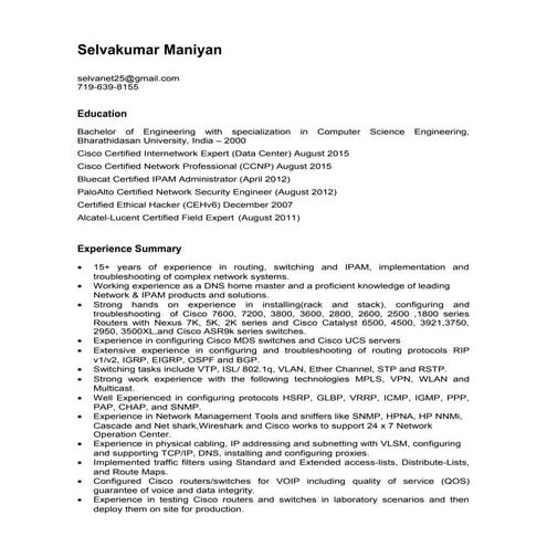 Selvakumar Maniyan - Resume - Jan 2016
