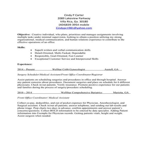 Cindy P CarterResume