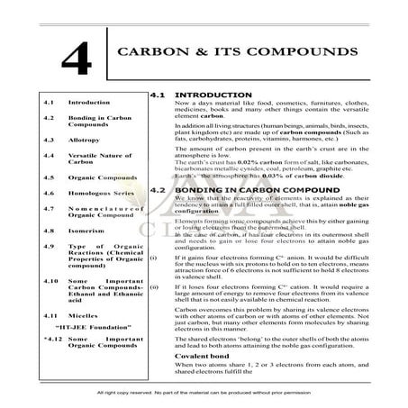carbon and its compounds class 10 notes-Study material in pdf
