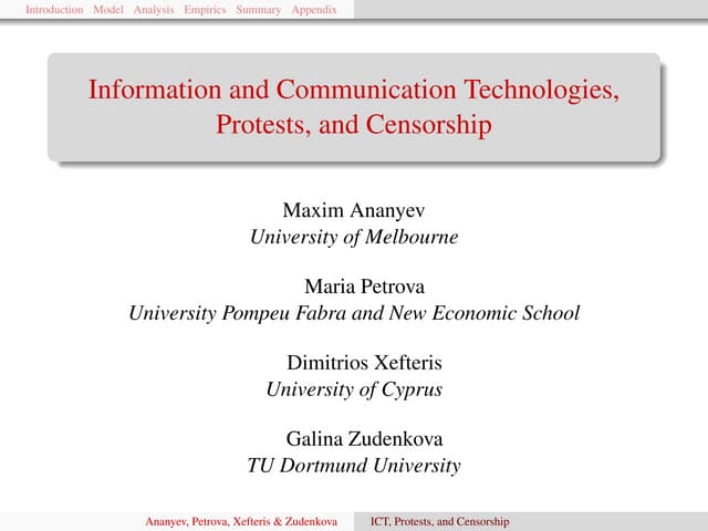 Information and Communication Technologies, Protests, and Censorship