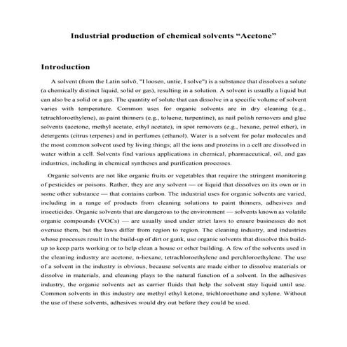 Industrial production of chemical solvents “Acetone” 2