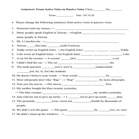 04 exercise from active voice to passive voice quiz