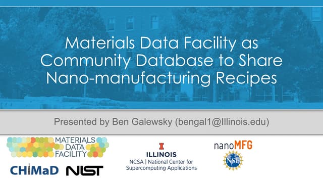 Materials Data Facility as Community Database to Share Nano-manufacturing Rec...