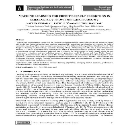 MACHINE LEARNING FOR CREDIT DEFAULT PREDICTION IN SMES: A STUDY FROM EMERGING...