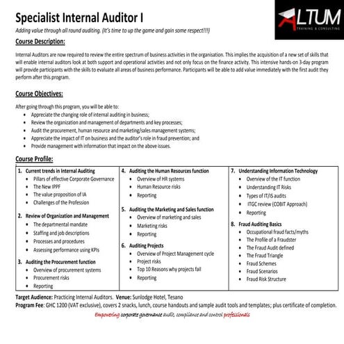 Specialist internal auditor i