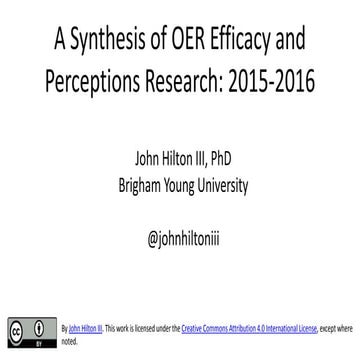 Synthesis of OER Efficacy and Perceptions Research: 2015-2016