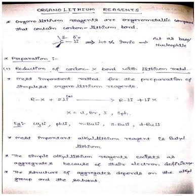 Organolithium reagent hand written notes