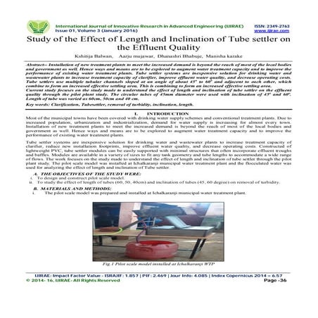 Study of the Effect of Length and Inclination of Tube settler on the Effluent...