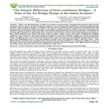 The Seismic Behaviour of Semi continuous Bridges – A State of the Art Bridge ...