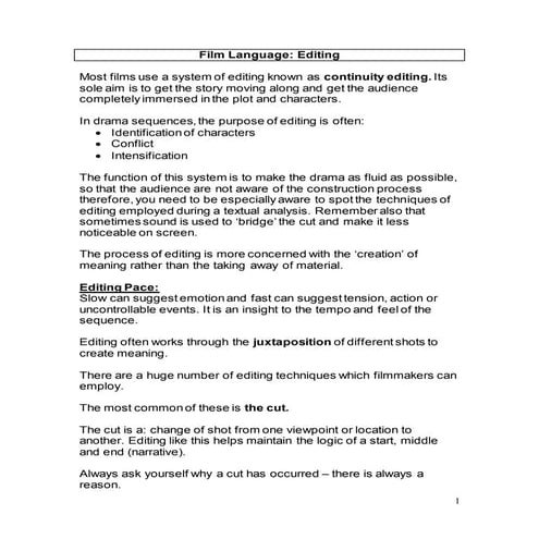 Editing a film - notes | DOCX