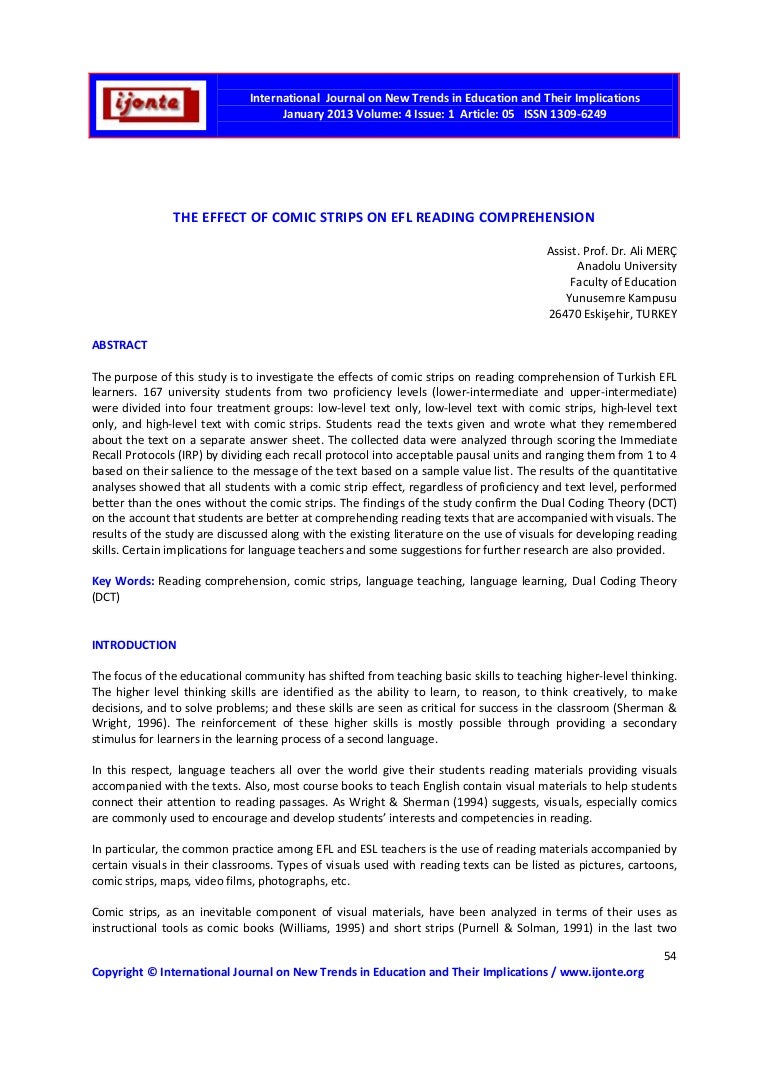 The Effect Of Comic Strips On Efl Reading Comprehension - The Effect Of Comic Strips On Efl Reading Comprehension