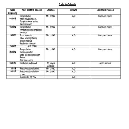 Production Schedule | DOCX