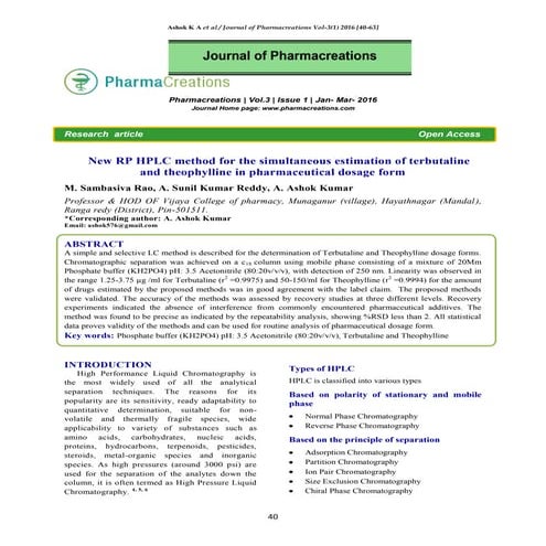 New RP HPLC method for the simultaneous estimation of terbutaline and theophy...