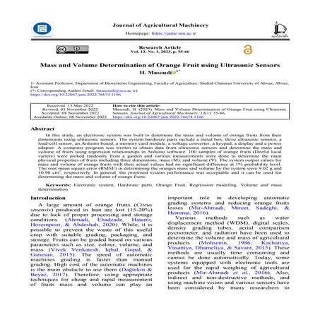 Mass and Volume Determination of Orange Fruit using Ultrasonic Sensors ...