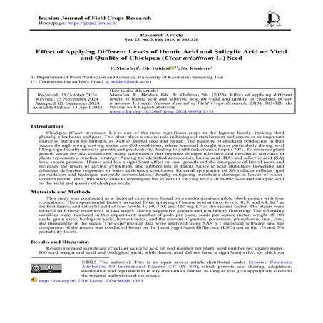 Effect of Applying Different Levels of Humic Acid and Salicylic Acid on ...