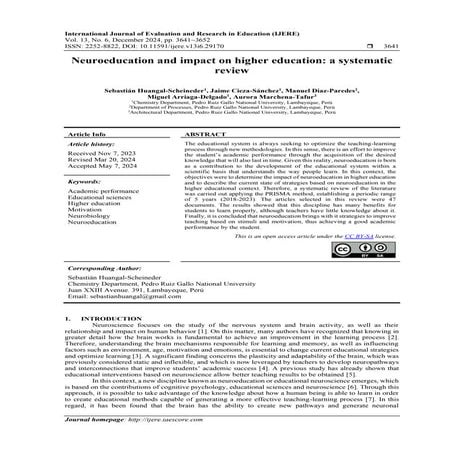 Neuroeducation and impact on higher education: a systematic review | PDF