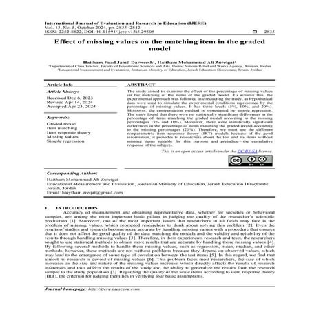 Effect of missing values on the matching item in the graded model