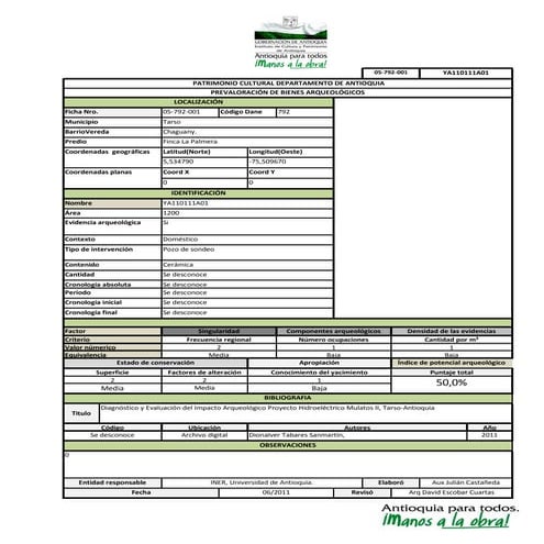 Inventario de patrimonial de bienes arquitectónicos- Tarso, Antioquia