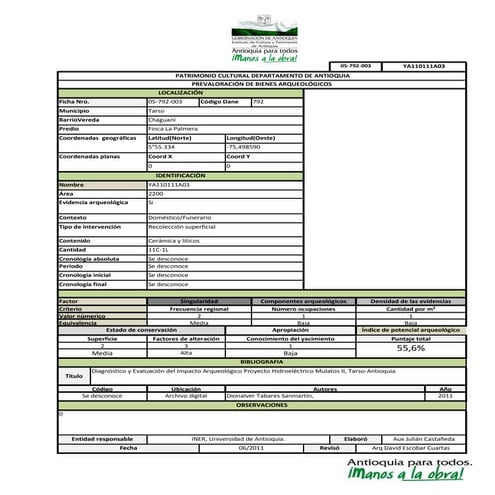 Inventario  patrimonial de bienes arquitectónicos- Tarso, Antioquia