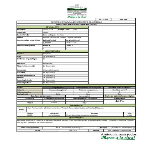 Inventario de patrimonial de bienes arquitectónicos- Tarso, Antioquia