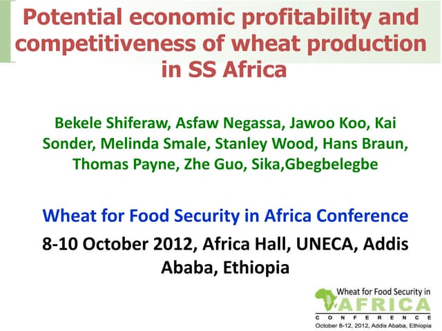 Potential economic profitability and competitiveness of wheat production in SS Africa