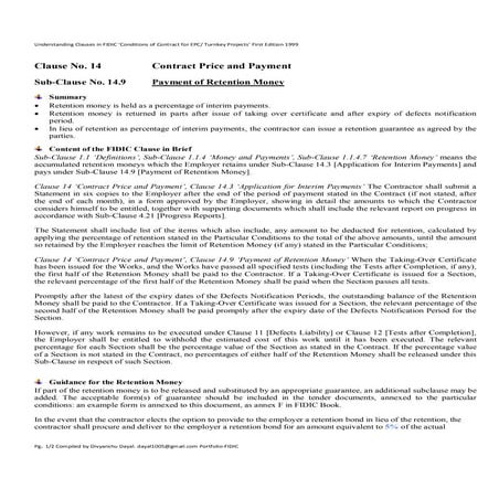 Clause 14.9 Payment of Retention Money-Understanding Clauses in FIDIC ‘Condit...