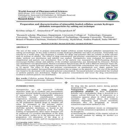 Preparation and characterization of nimesulide loaded cellulose acetate hydro...