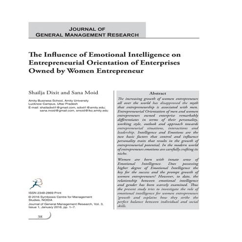The Influence of Emotional Intelligence on Entrepreneurial Orientation of Enterprises Owned by Women Entrepreneur