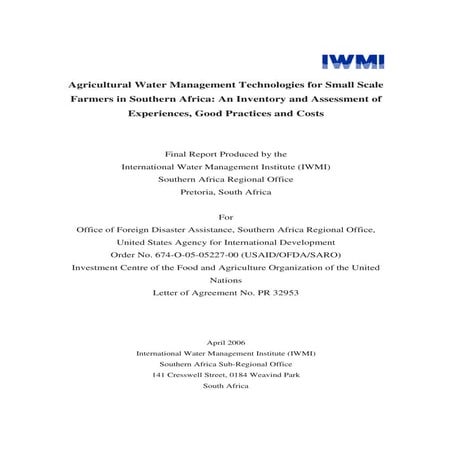 Africa;  Agricultural Water Management Technologies for Small Scale Farmers in Southern Africa  