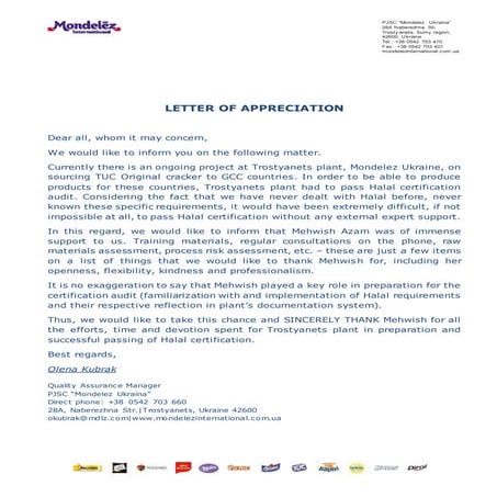 Letter of appreciation | PDF
