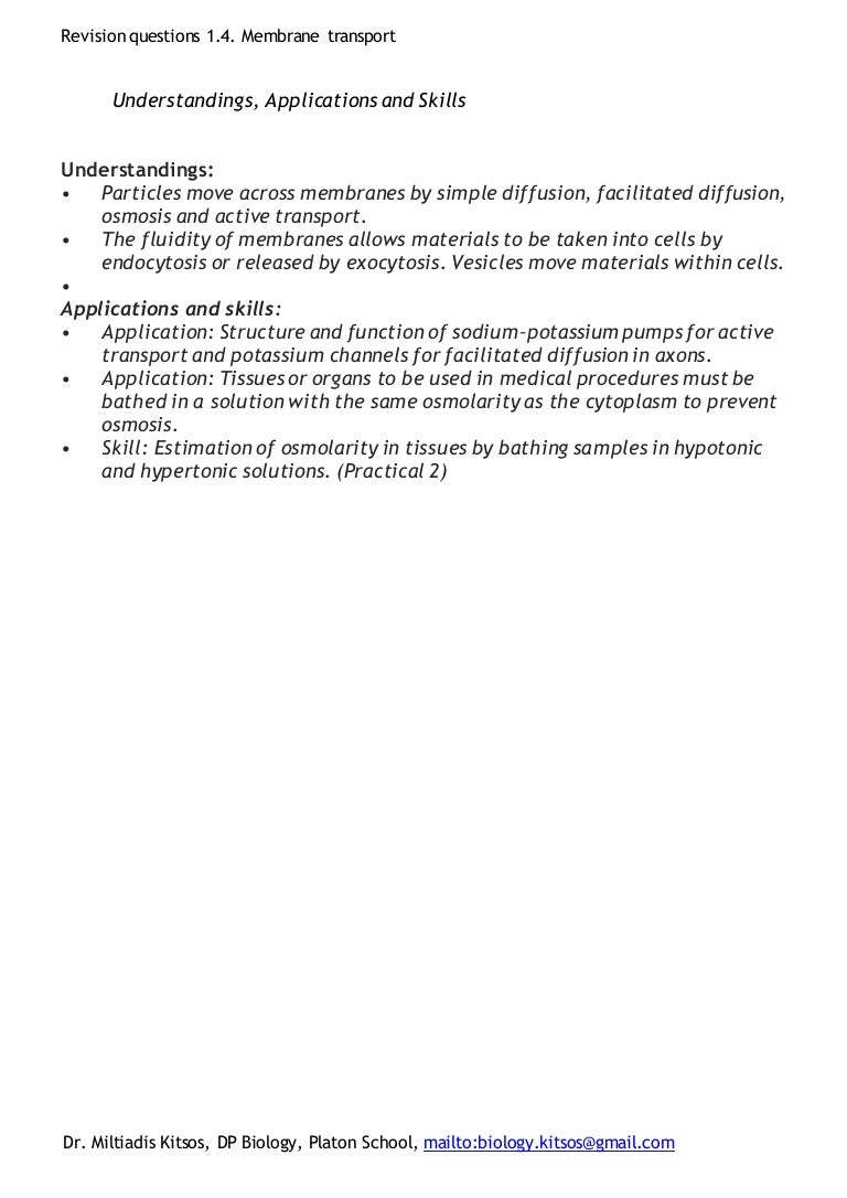 Revision questions on 1.4. Membrane transport