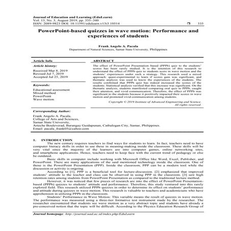 PowerPoint-based quizzes in wave motion: Performance and experiences of students