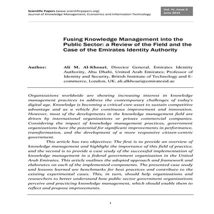 Fusing Knowledge Management into the Public Sector: a Review of the Field and...